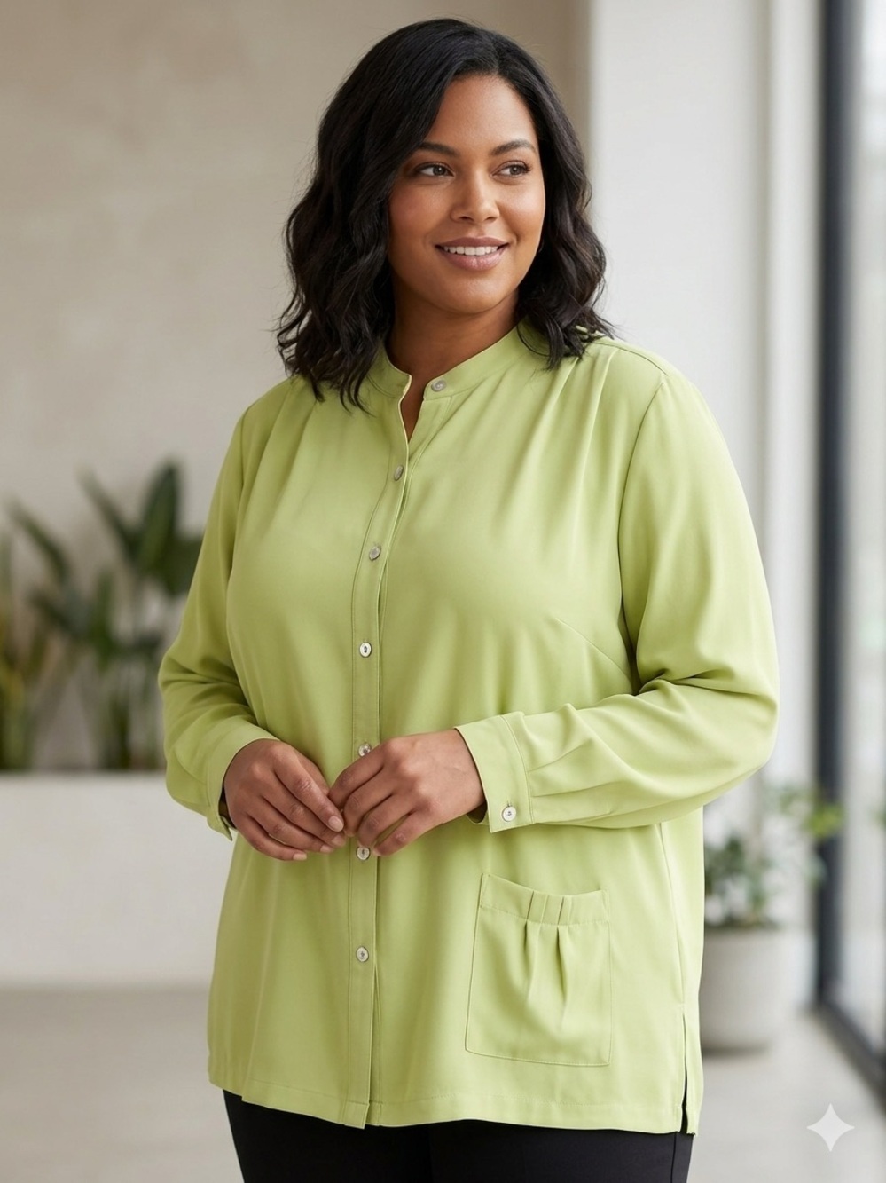 TravelSmith Lime Green Pleated Pocket Blouse Top 3X NWT
